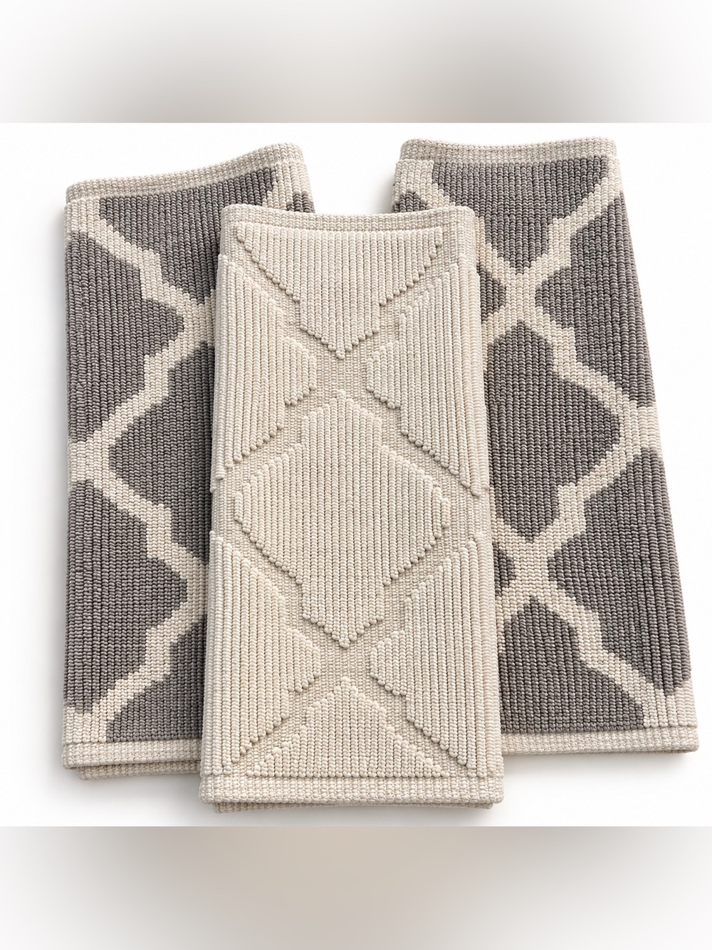 Threshold Neutral Gray and Cream Geometric Bath Mat Set of 3